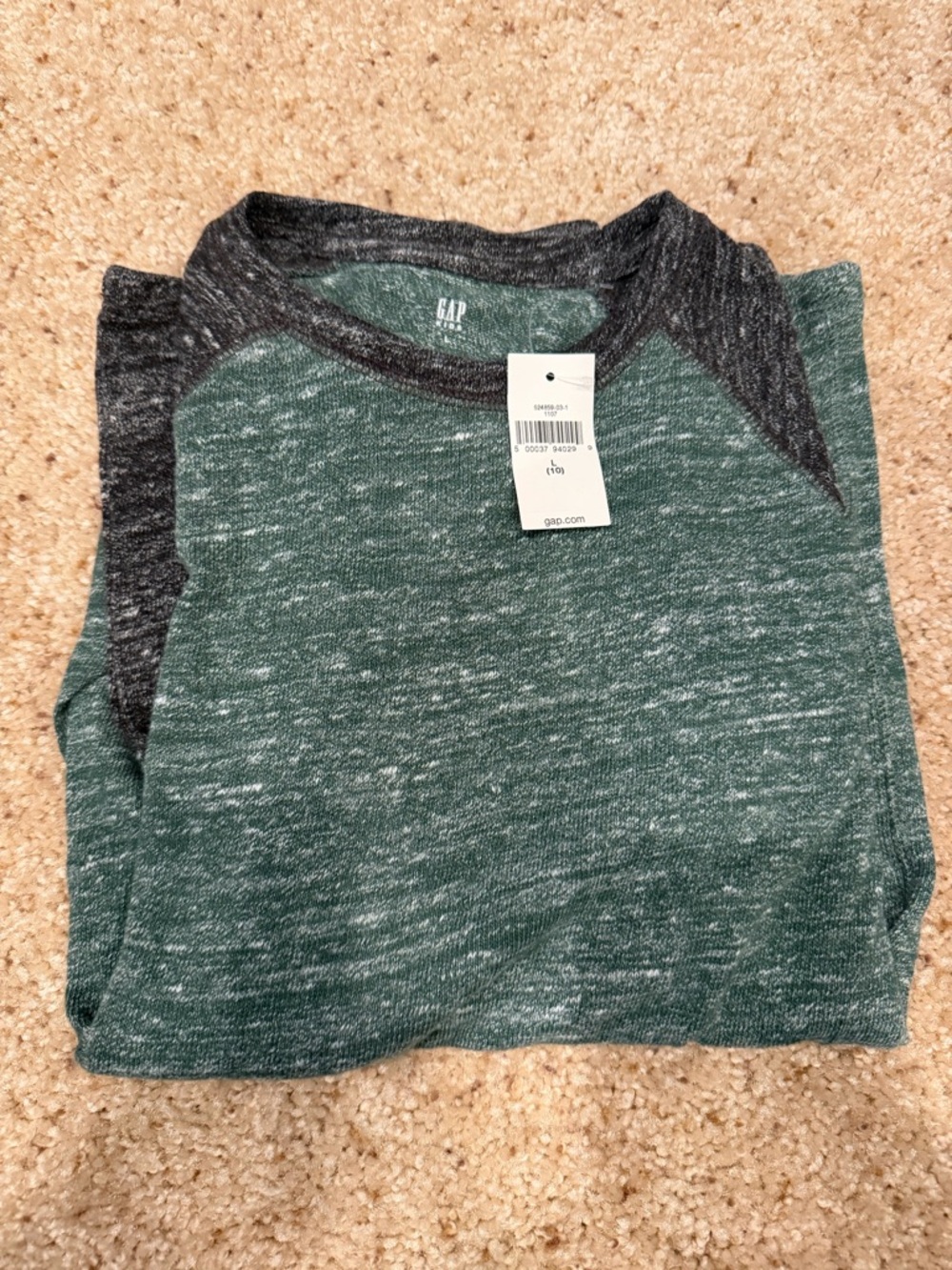 GAP Green Heather Raglan Pullover with Charcoal Accents